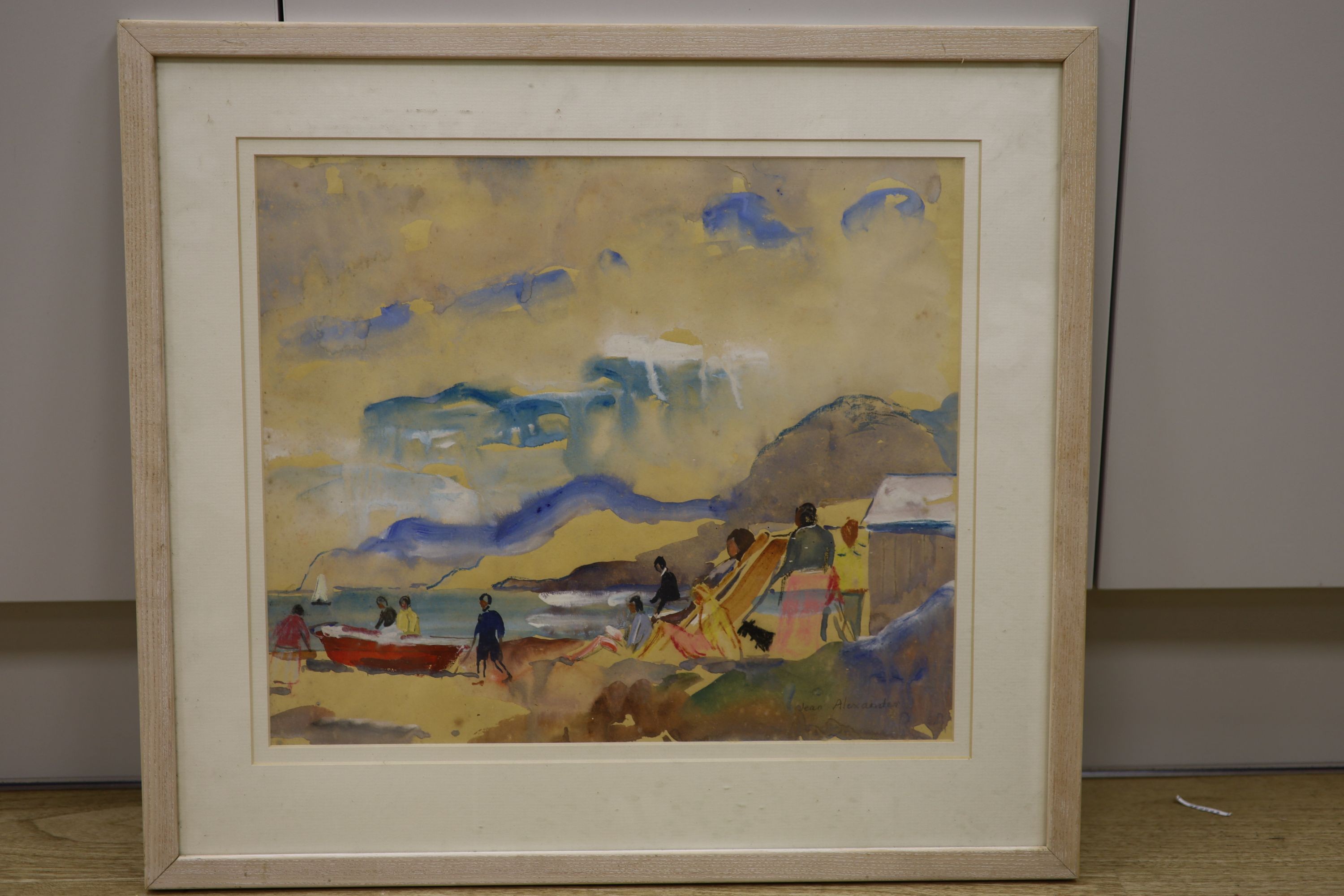 Jean Dryden Alexander (b.1911), watercolour, figures on the beach, signed, 35 x 41cm.